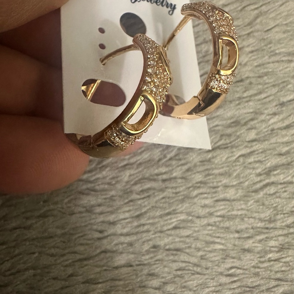 Gold Crystal Pave Hinge Hoop Earrings